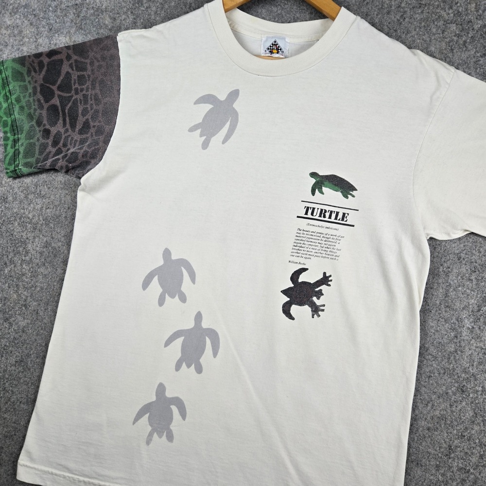 Vintage Turtle AOP T-Shirt Mens Large White Sea Life Nature 90s Y2K